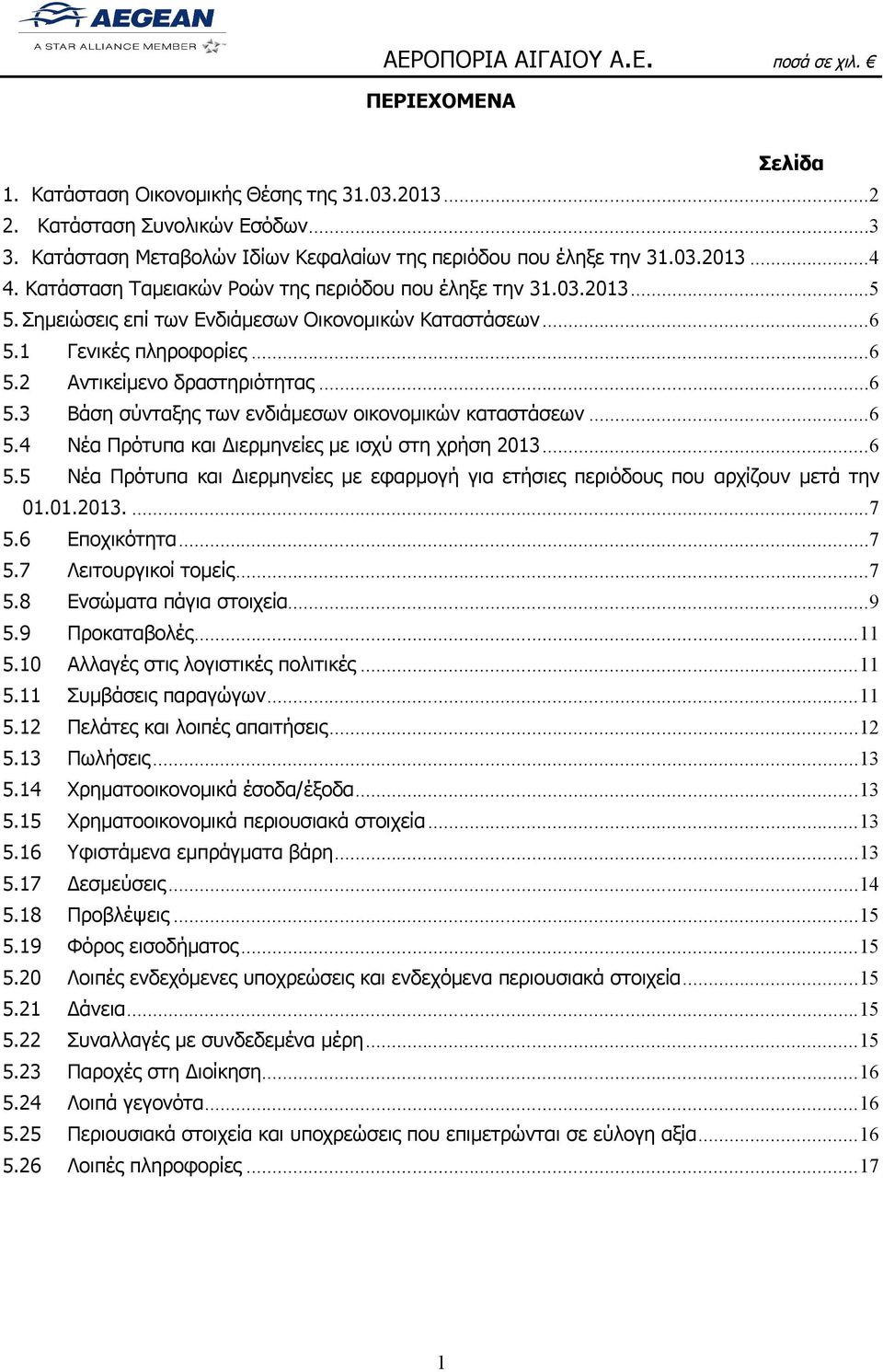 ..6 5.4 Νέα Πρότυπα και Διερμηνείες με ισχύ στη χρήση 2013...6 5.5 Νέα Πρότυπα και Διερμηνείες με εφαρμογή για ετήσιες περιόδους που αρχίζουν μετά την 01.01.2013....7 5.6 Εποχικότητα...7 5.7 Λειτουργικοί τομείς.