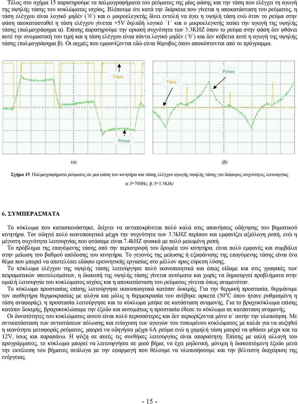 αποκατασταθεί η τάση ελέγχου γίνεται +5V δηλαδή λογικό 1 και ο μικροελεγκτής παύει την αγωγή της υψηλής τάσης (παλμογράφημα α). Επίσης παρατηρούμε την οριακή συχνότητα των 3.