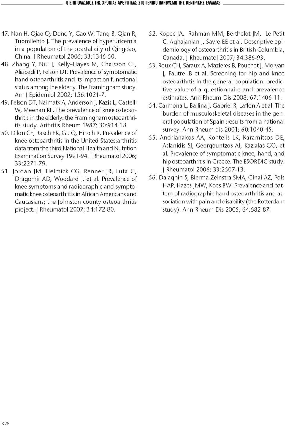 Prevalence of symptomatic hand osteoarthritis and its impact on functional status among the elderly. The Framingham study. Am J Epidemiol 2002; 156:1021-7. 49.