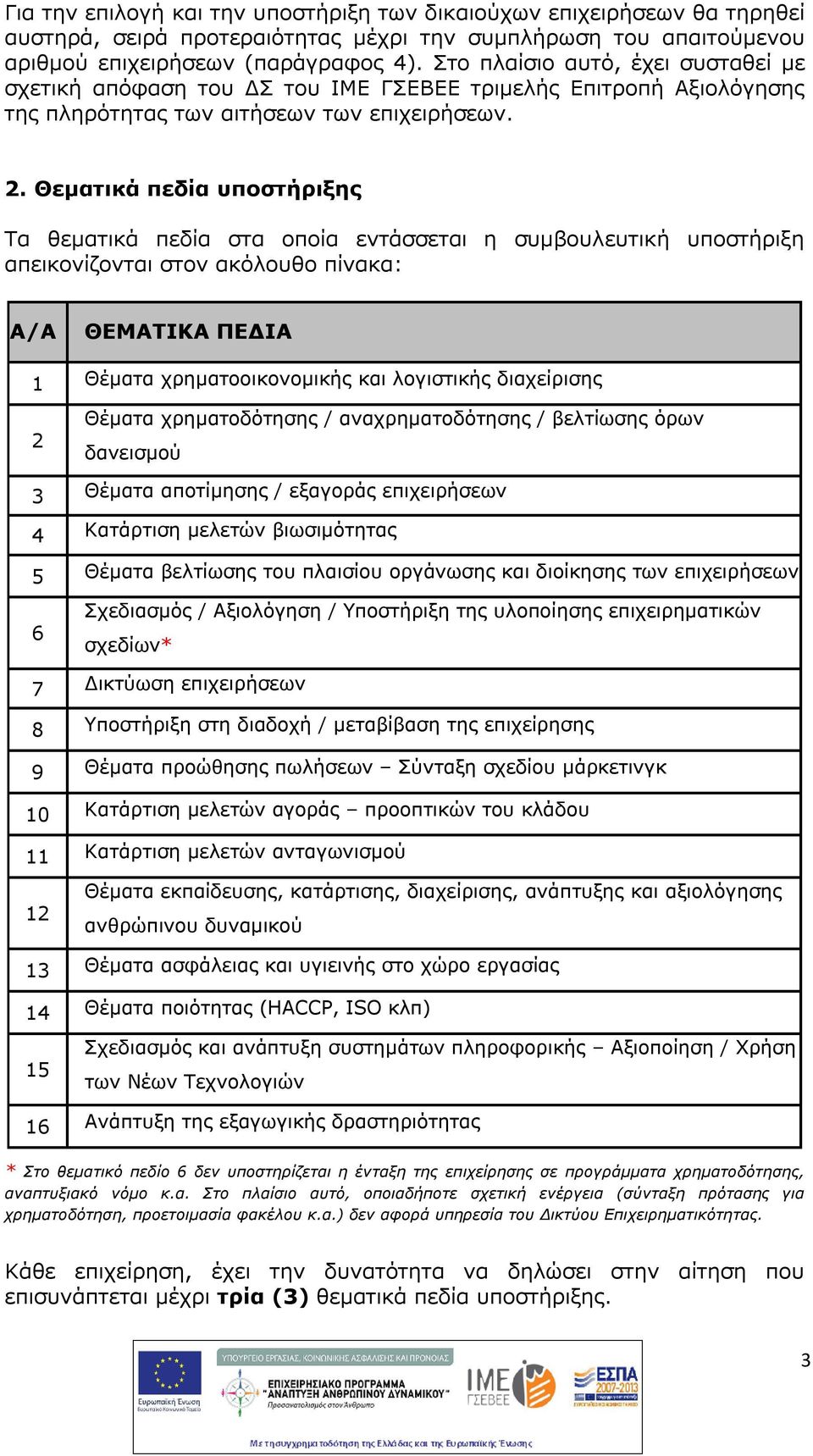 Θεματικά πεδία υποστήριξης Τα θεματικά πεδία στα οποία εντάσσεται η συμβουλευτική υποστήριξη απεικονίζονται στον ακόλουθο πίνακα: Α/Α ΘΕΜΑΤΙΚΑ ΠΕΔΙΑ 1 Θέματα χρηματοοικονομικής και λογιστικής