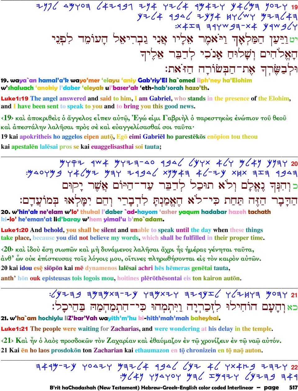 Luke1:19 The angel answered and said to him, I am Gabriel, who stands in the presence of the Elohim, and I have been sent to speak to you and to bring you this good news.