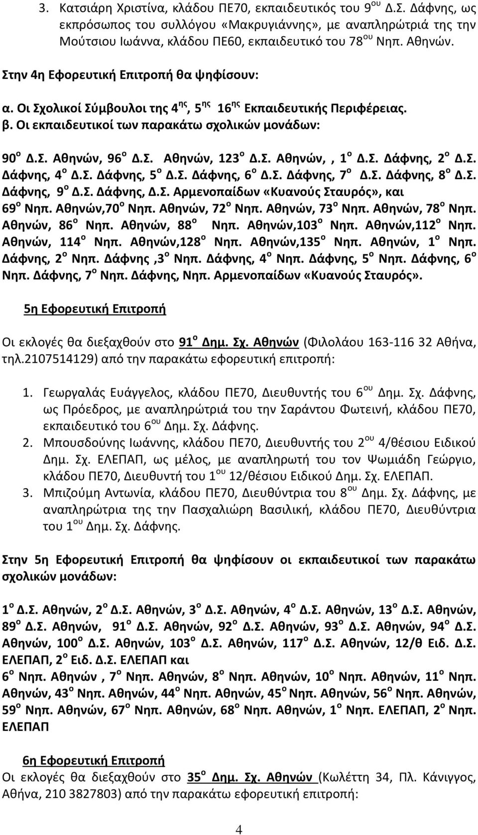 Σ. Αθηνών,, 1 ο Δ.Σ. Δάφνης, 2 ο Δ.Σ. Δάφνης, 4 ο Δ.Σ. Δάφνης, 5 ο Δ.Σ. Δάφνης, 6 ο Δ.Σ. Δάφνης, 7 ο Δ.Σ. Δάφνης, 8 ο Δ.Σ. Δάφνης, 9 ο Δ.Σ. Δάφνης, Δ.Σ. Αρμενοπαίδων «Κυανούς Σταυρός», και 69 ο Νηπ.