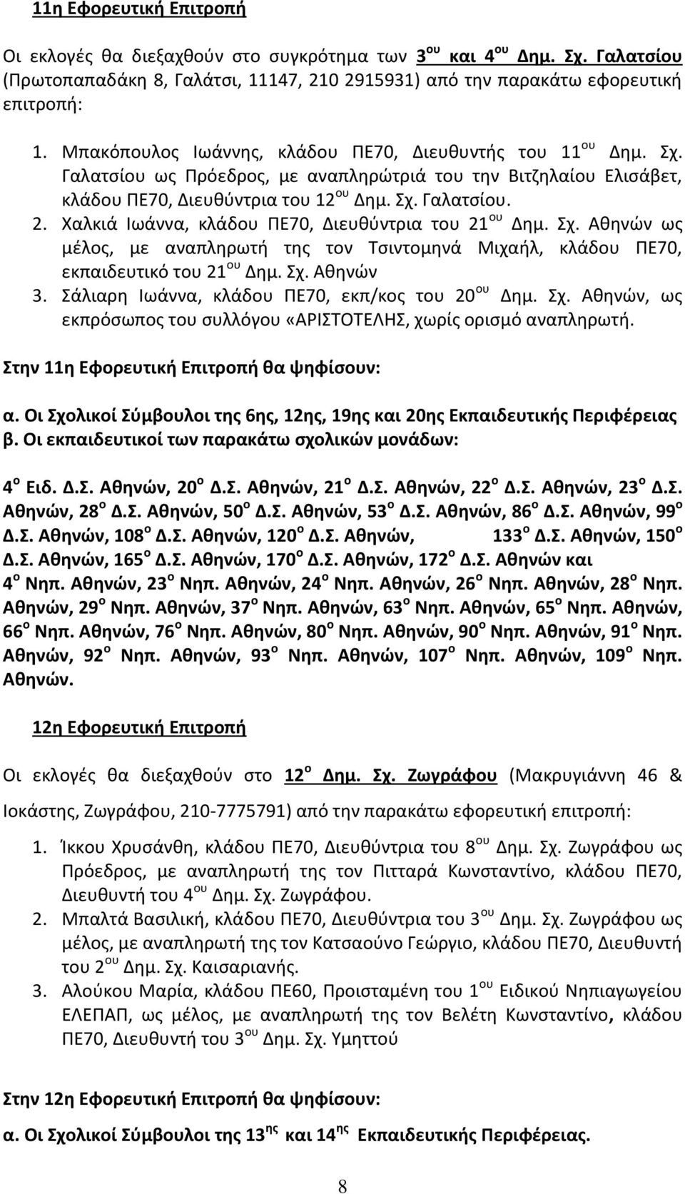 Χαλκιά Ιωάννα, κλάδου ΠΕ70, Διευθύντρια του 21 ου Δημ. Σχ. Αθηνών ως μέλος, με αναπληρωτή της τον Τσιντομηνά Μιχαήλ, κλάδου ΠΕ70, εκπαιδευτικό του 21 ου Δημ. Σχ. Αθηνών 3.