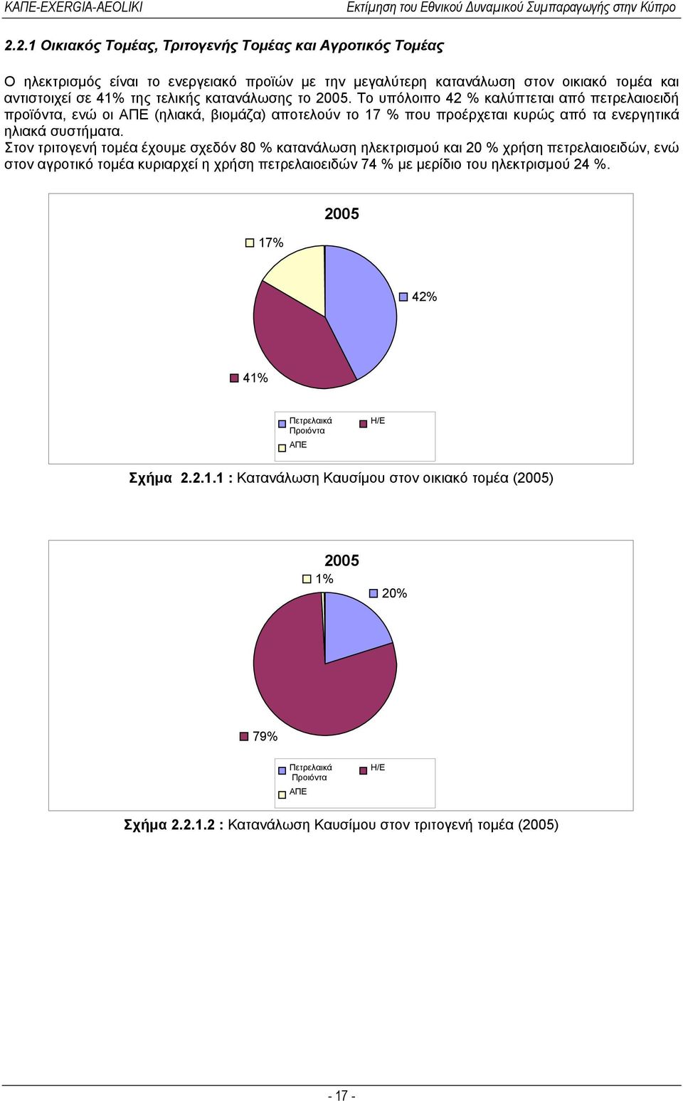 Στον τριτογενή τομέα έχουμε σχεδόν 80 % κατανάλωση ηλεκτρισμού και 20 % χρήση πετρελαιοειδών, ενώ στον αγροτικό τομέα κυριαρχεί η χρήση πετρελαιοειδών 74 % με μερίδιο του ηλεκτρισμού 24 %.