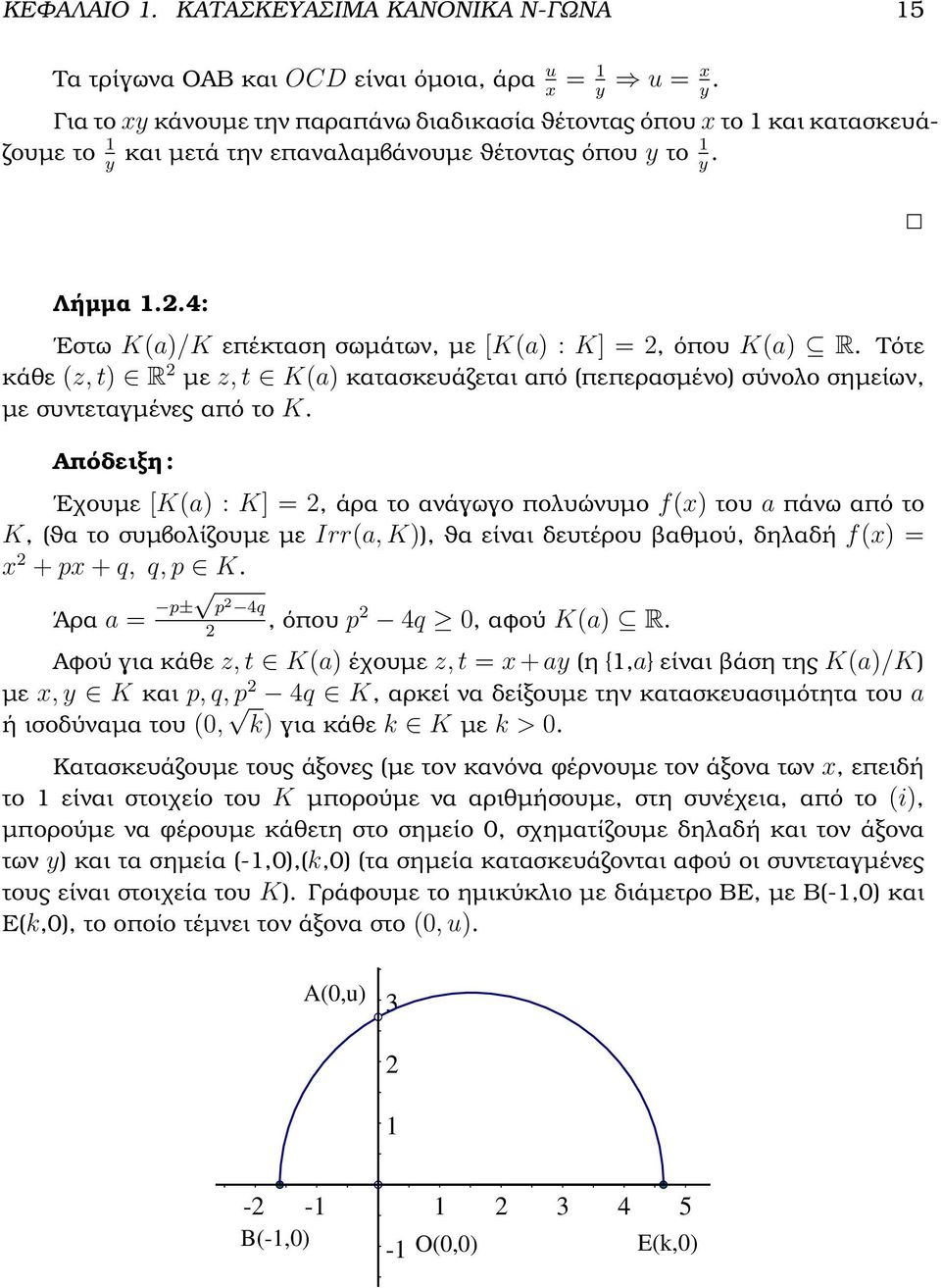 .4: Εστω K(a)/K επέκταση σωµάτων, µε [K(a) : K] =, όπου K(a) R. Τότε κάθε (z, t) R µε z, t K(a) κατασκευάζεται από (πεπερασµένο) σύνολο σηµείων, µε συντεταγµένες από το K.