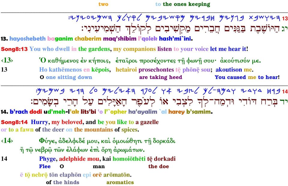 13 Ho kath menos en k pois, hetairoi prosechontes tÿ ph nÿ sou; akoutison me. O one sitting down are taking heed You caused me to hear!