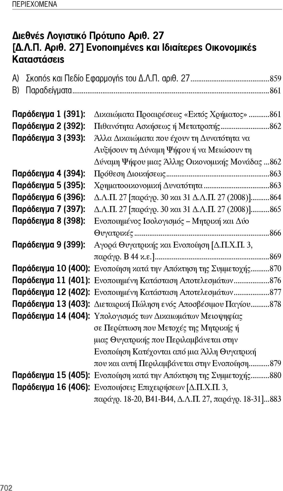 ..862 Παράδειγμα 3 (393): Άλλα ικαιώματα που έχουν τη υνατότητα να Αυξήσουν τη ύναμη Ψήφου ή να Μειώσουν τη ύναμη Ψήφου μιας Άλλης Οικονομικής Μονάδας...862 Παράδειγμα 4 (394): Πρόθεση ιοικήσεως.