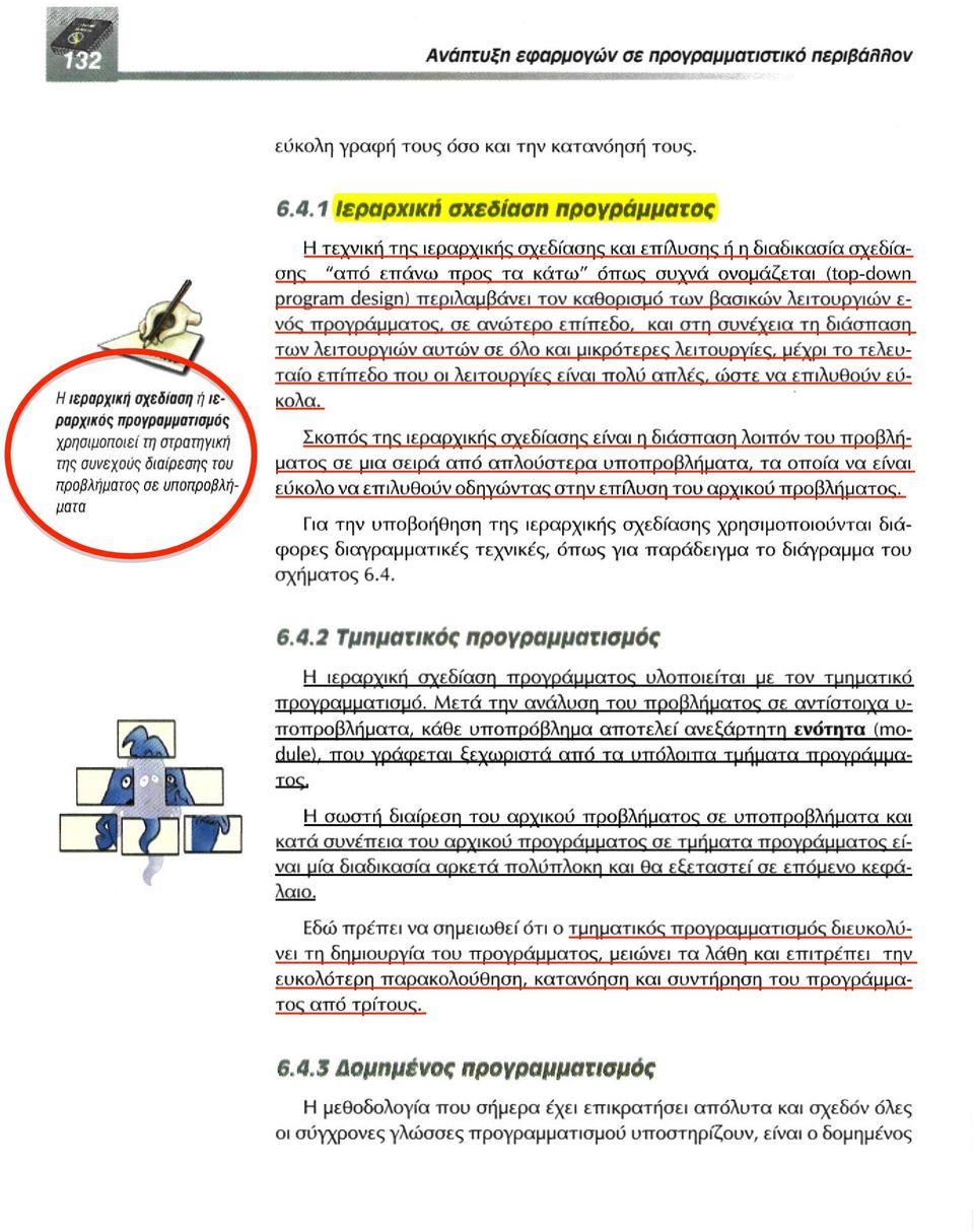 σχεδίασης και επίλυσης ή η διαδικασία σχεδίασης "από επάνω προς τα κάτω" όπως συχνά ονομάζεται (top down program design) περιλαμβάνει τον καθορισμό των βασικών λειτουργιών ε νός προγράμματος, σε