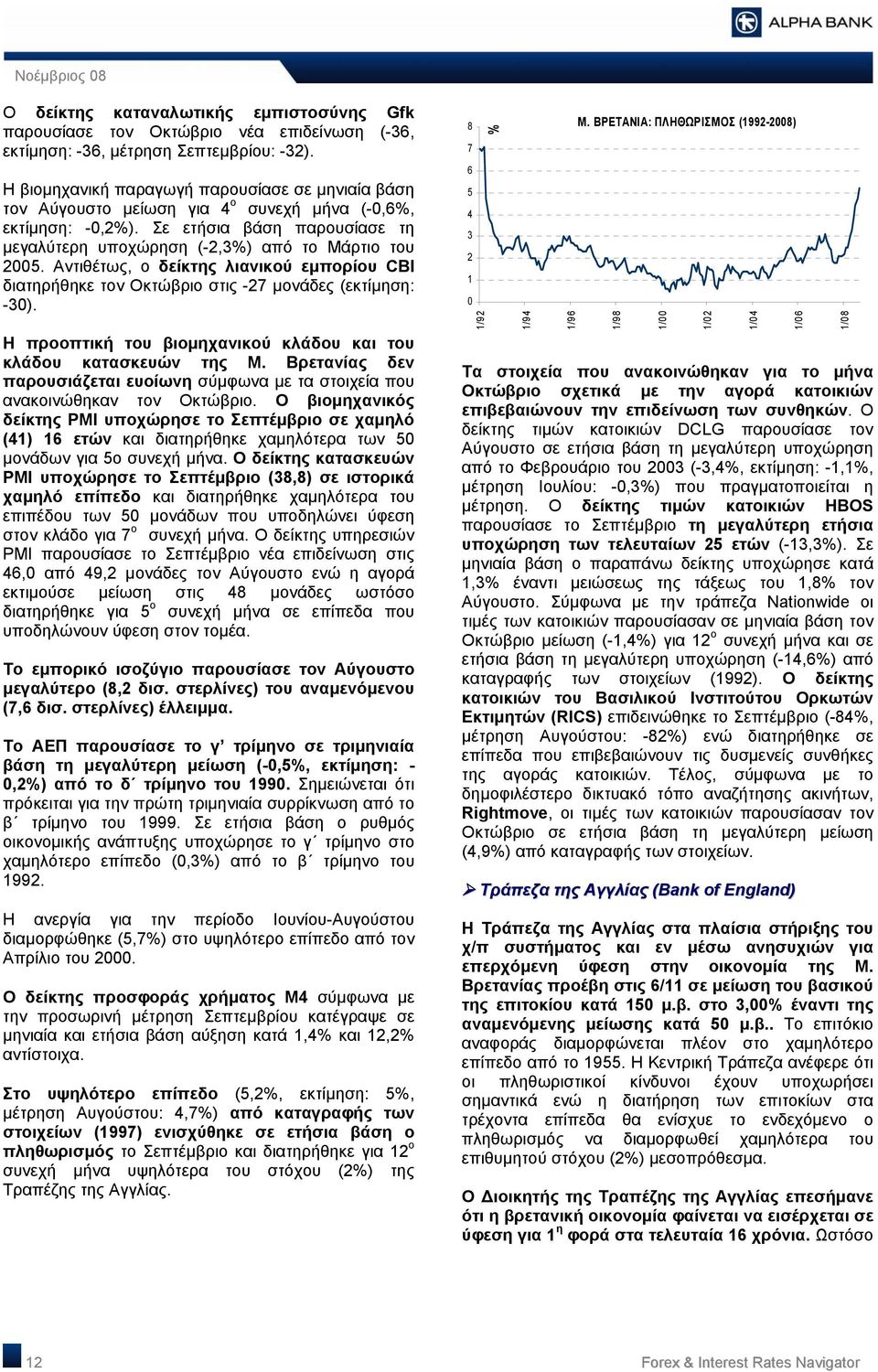 Αντιθέτως, ο δείκτης λιανικού εμπορίου CBI διατηρήθηκε τον Οκτώβριο στις -27 μονάδες (εκτίμηση: -3). Η προοπτική του βιομηχανικού κλάδου και του κλάδου κατασκευών της Μ.