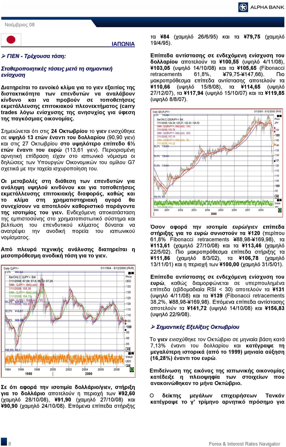 Σημειώνεται ότι στις 24 Οκτωβρίου το γιεν ενισχύθηκε σε υψηλό 3 ετών έναντι του δολλαρίου (9,9 γιεν) και στις 27 Οκτωβρίου στο υψηλότερο επίπεδο 6½ ετών έναντι του ευρώ (3,6 γιεν).