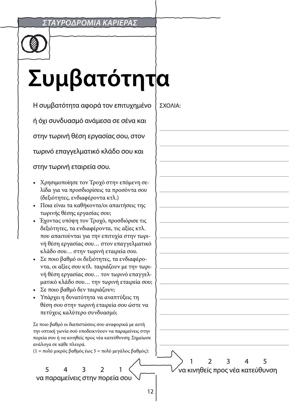 ) Ποια είναι τα καθήκοντα/οι απαιτήσεις της τωρινής θέσης εργασίας σου; Έχοντας υπόψη τον Τροχό, προσδιόρισε τις δεξιότητες, τα ενδιαφέροντα, τις αξίες κτλ.