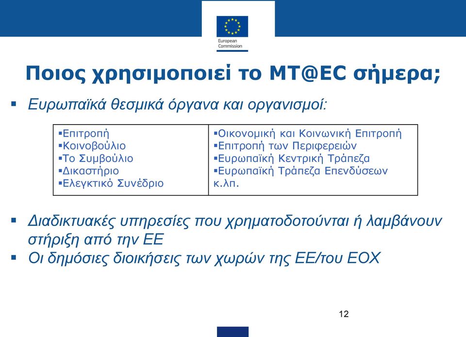 Επιτροπή των Περιφερειών Ευρωπαϊκή Κεντρική Τράπεζα Ευρωπαϊκή Τράπεζα Επενδύσεων κ.λπ.