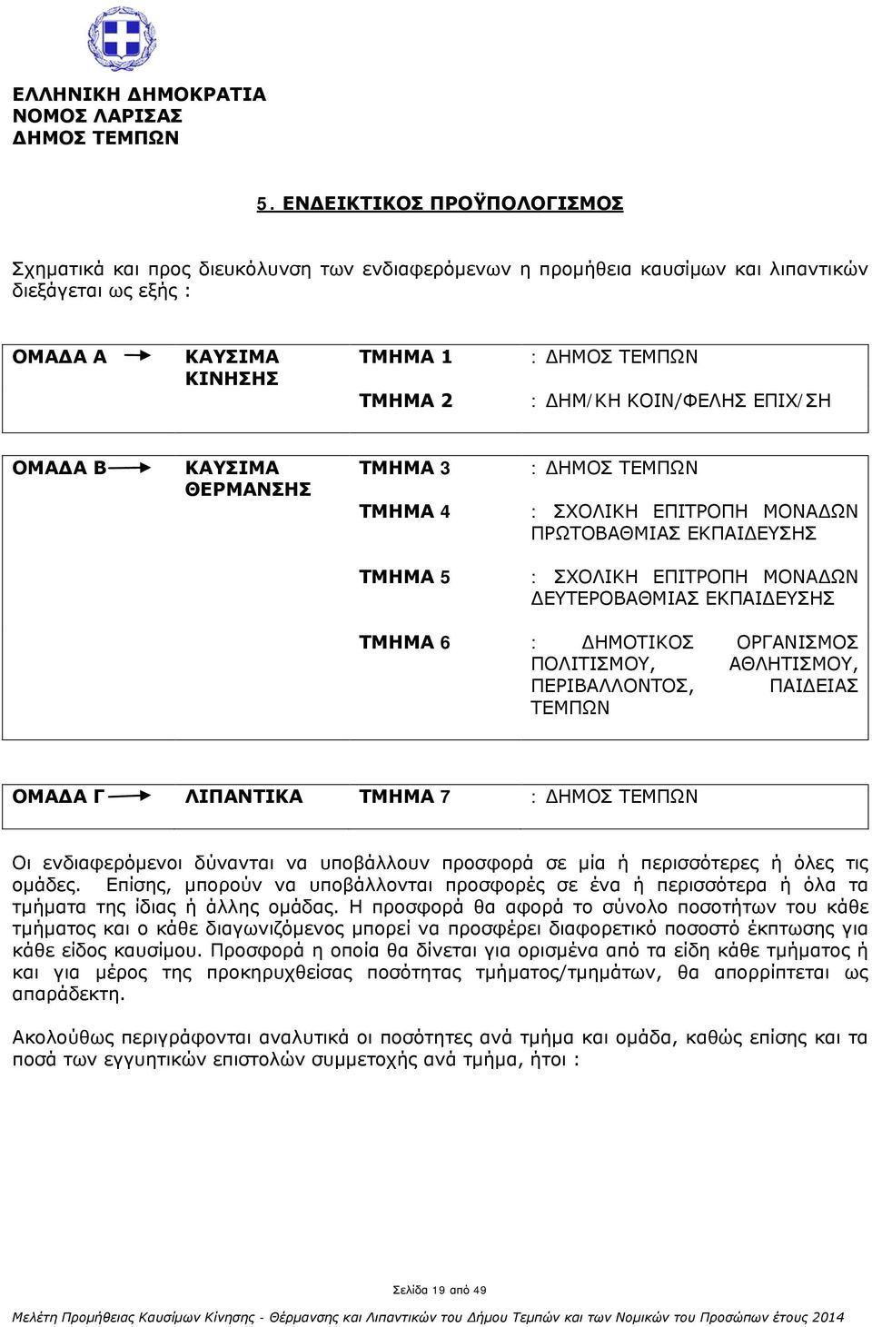 ΕΠΙΧ/ΣΗ ΟΜΑΔΑ Β ΚΑΥΣΙΜΑ ΘΕΡΜΑΝΣΗΣ ΤΜΗΜΑ 3 ΤΜΗΜΑ 4 : : ΣΧΟΛΙΚΗ ΕΠΙΤΡΟΠΗ ΜΟΝΑΔΩΝ ΠΡΩΤΟΒΑΘΜΙΑΣ ΕΚΠΑΙΔΕΥΣΗΣ ΤΜΗΜΑ 5 : ΣΧΟΛΙΚΗ ΕΠΙΤΡΟΠΗ ΜΟΝΑΔΩΝ ΔΕΥΤΕΡΟΒΑΘΜΙΑΣ ΕΚΠΑΙΔΕΥΣΗΣ ΤΜΗΜΑ 6 : ΔΗΜΟΤΙΚΟΣ ΟΡΓΑΝΙΣΜΟΣ