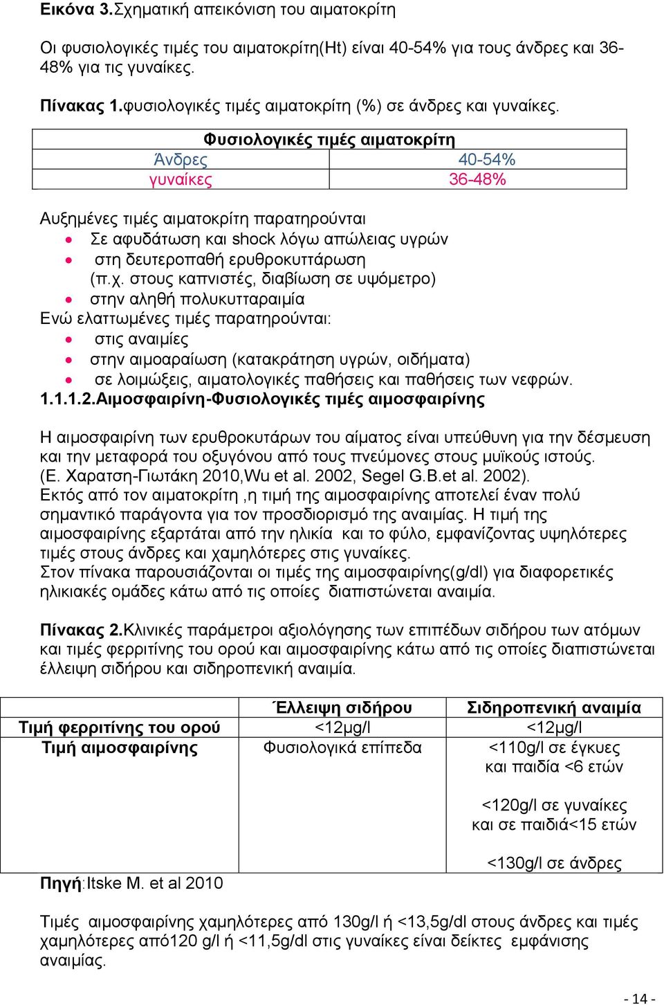 Φυσιολογικές τιμές αιματοκρίτη Άνδρες 40-54% γυναίκες 36-48% Αυξημένες τιμές αιματοκρίτη παρατηρούνται Σε αφυδάτωση και shock λόγω απώλειας υγρών στη δευτεροπαθή ερυθροκυττάρωση (π.χ.