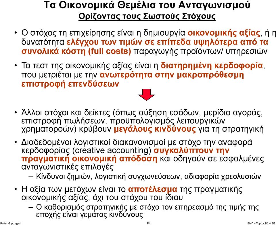 στόχοι και δείκτες (όπως αύξηση εσόδων, μερίδιο αγοράς, επιστροφή πωλήσεων, προϋπολογισμός λειτουργικών χρηματοροών) κρύβουν μεγάλους κινδύνους για τη στρατηγική ιαδεδομένοι λογιστικοί διακανονισμοί