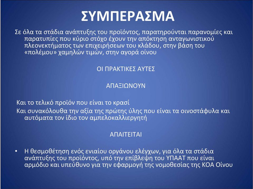 είναι το κρασί Και συνακόλουθα την αξία της πρώτης ύλης που είναι τα οινοστάφυλα και αυτόματα τον ίδιο τον αμπελοκαλλιεργητή ΑΠΑΙΤΕΙΤΑΙ Η θεσμοθέτηση ενός