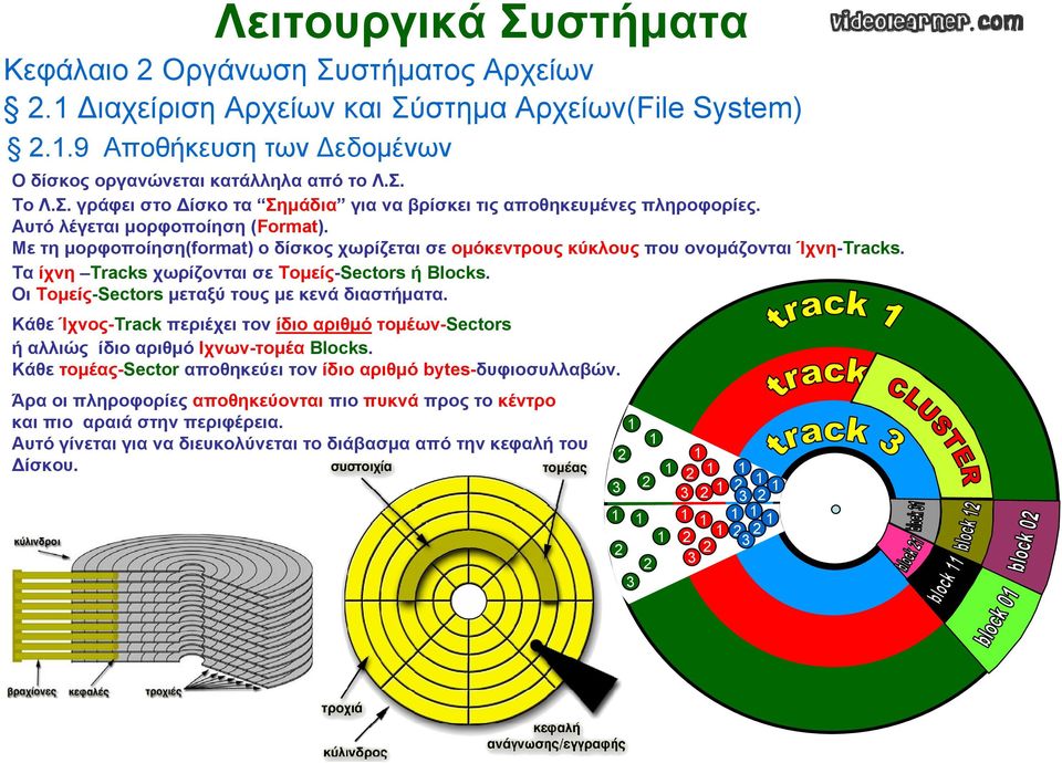 Οι Τομείς-Sectors μεταξύ τους με κενά διαστήματα. Κάθε Ίχνος-Track περιέχει τον ίδιο αριθμό τομέων-sectors ή αλλιώς ίδιο αριθμό Ιχνων-τομέα Blocks.