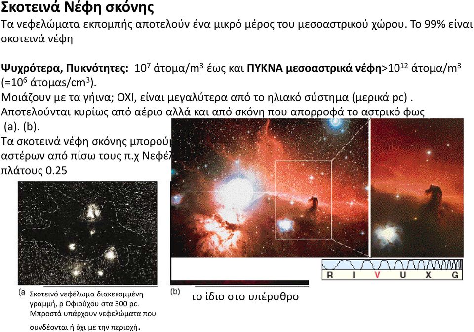 Μοιάζουν με τα γήινα; OXI, είναι μεγαλύτερα από το ηλιακό σύστημα (μερικά pc). Αποτελούνται κυρίως από αέριο αλλά και από σκόνη που απορροφά το αστρικό φως (a). (b).