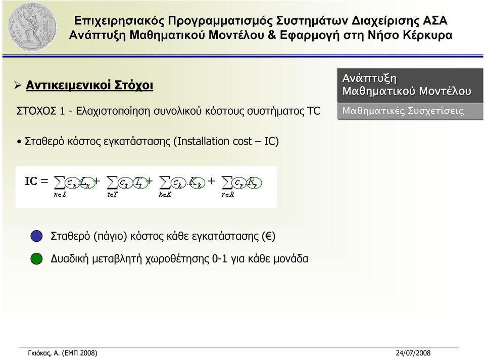 κόστος εγκατάστασης (Installation cost IC) Σταθερό (πάγιο)