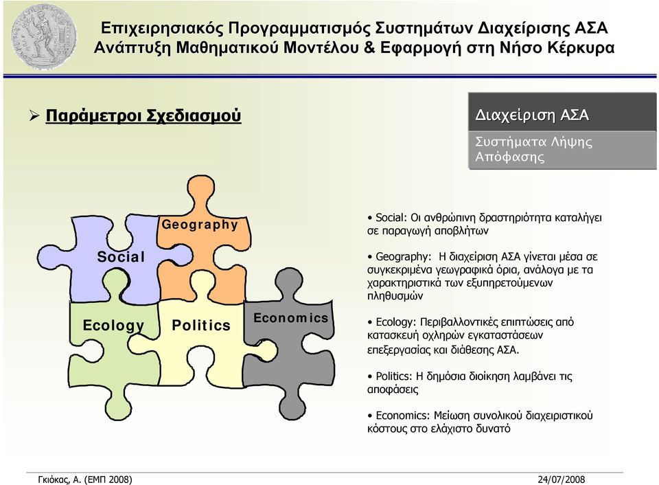 εξυπηρετούμενων πληθυσμών Ecology Politics Economics Ecology: Περιβαλλοντικές επιπτώσεις από κατασκευή οχληρών εγκαταστάσεων