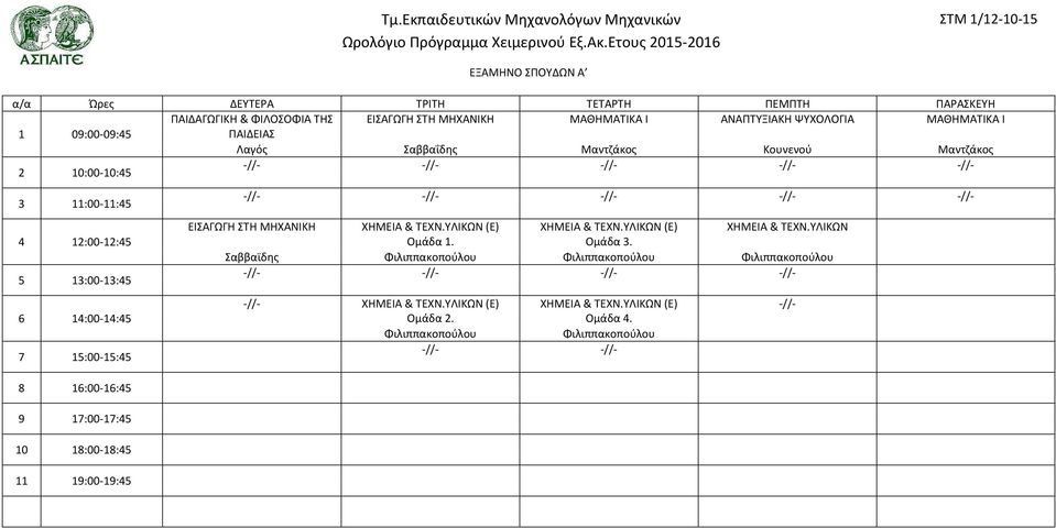 ΥΛΙΚΩΝ (Ε) ΧΗΜΕΙΑ & ΤΕΧΝ.ΥΛΙΚΩΝ (Ε) ΧΗΜΕΙΑ & ΤΕΧΝ.ΥΛΙΚΩΝ. Σαββαϊδης Φιλιππακοπούλου Φιλιππακοπούλου Φιλιππακοπούλου ΧΗΜΕΙΑ & ΤΕΧΝ.