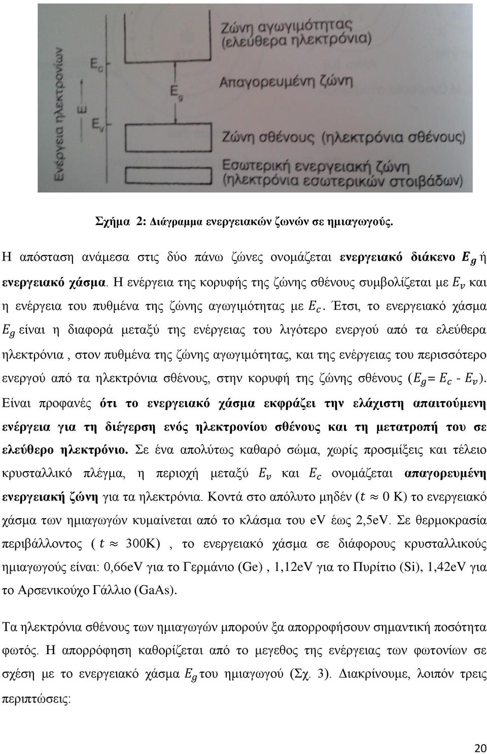 Έτσι, το ενεργειακό χάσμα Ε g είναι η διαφορά μεταξύ της ενέργειας του λιγότερο ενεργού από τα ελεύθερα ηλεκτρόνια, στον πυθμένα της ζώνης αγωγιμότητας, και της ενέργειας του περισσότερο ενεργού από