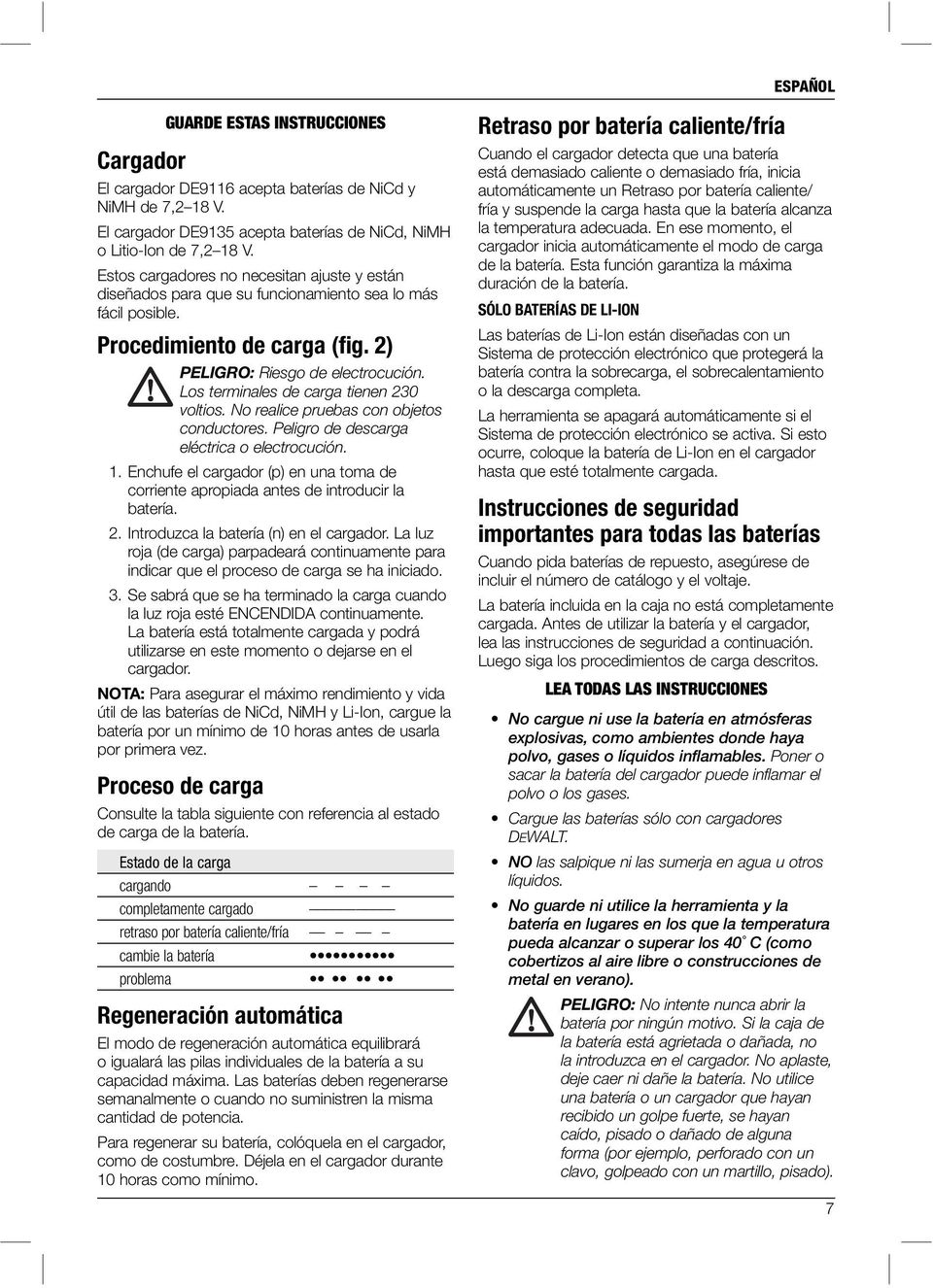 Los terminales de carga tienen 230 voltios. No realice pruebas con objetos conductores. Peligro de descarga eléctrica o electrocución. 1.