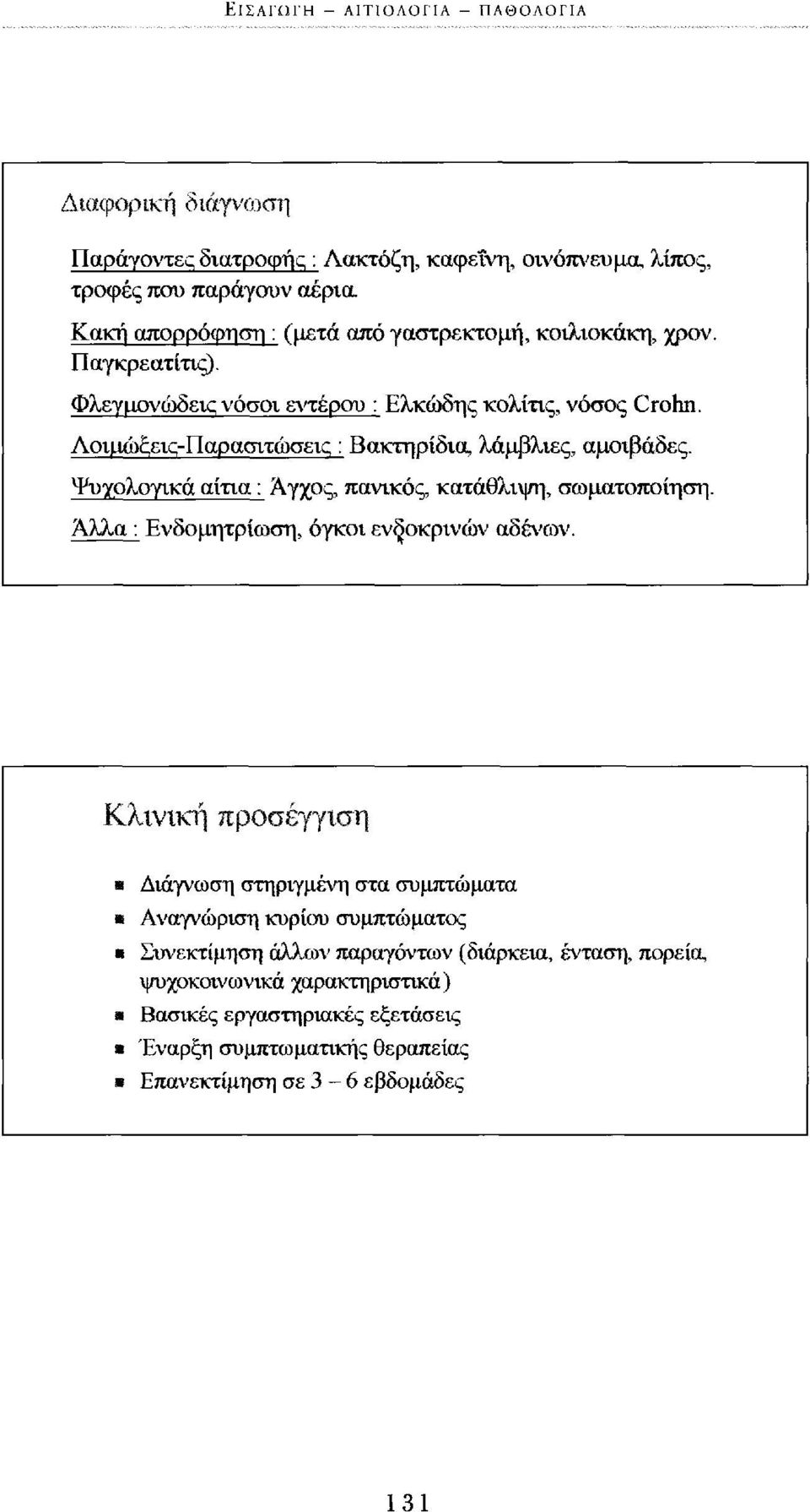 Ψυχολογικά αίτια : Άγχος, πανικός, κατάθλιψη, σωματοποίηση. Άλλα : Ενδομητρίωση, όγκοι ενδοκρινών αδένων.