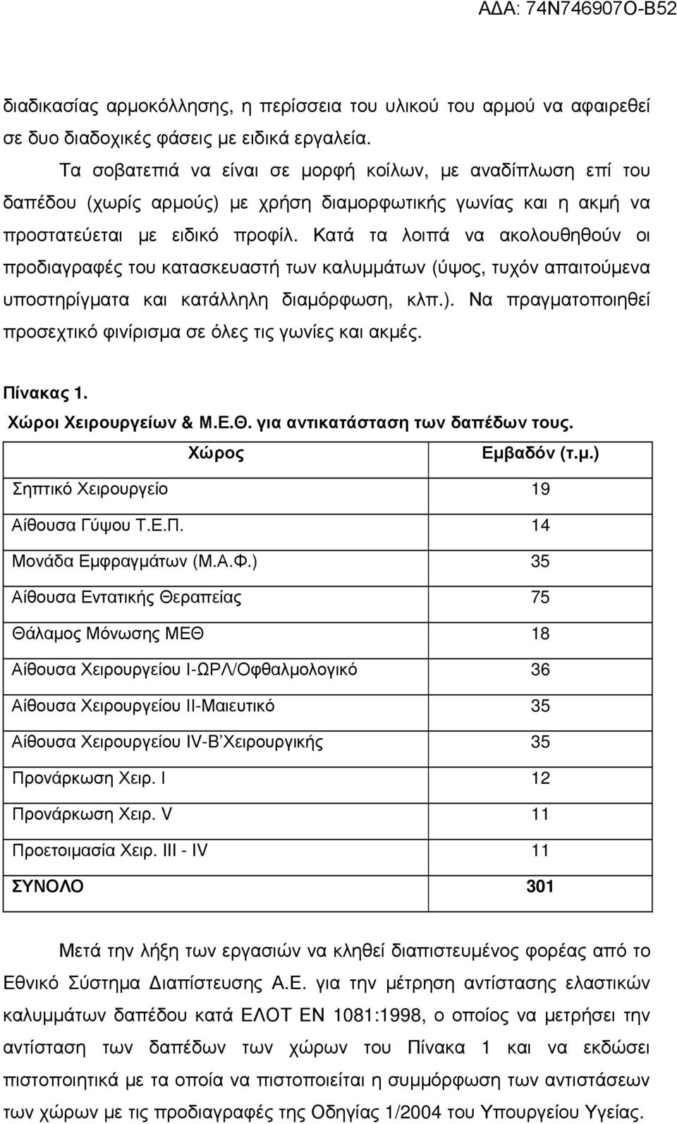 Κατά τα λοιπά να ακολουθηθούν οι προδιαγραφές του κατασκευαστή των καλυµµάτων (ύψος, τυχόν απαιτούµενα υποστηρίγµατα και κατάλληλη διαµόρφωση, κλπ.).