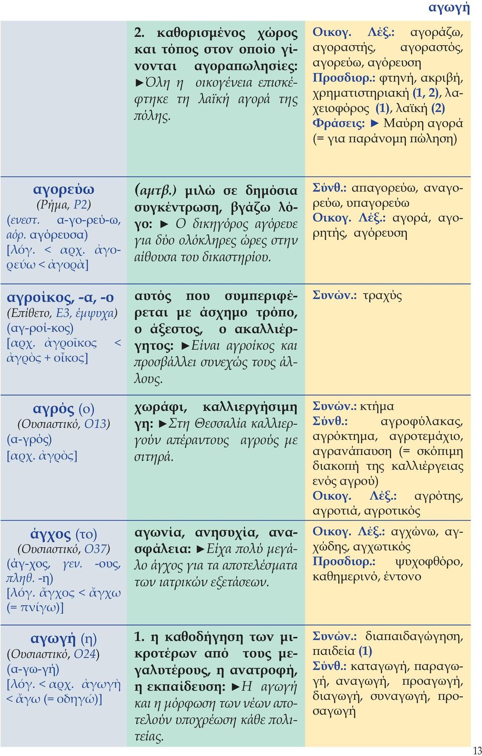 γορεύω < γορ ] (αμτβ.) μιλώ σε δημόσια συγκέντρωση, βγάζω λόγο: Ο δικηγόρος αγόρευε για δύο ολόκληρες ώρες στην αίθουσα του δικαστηρίου. Σύνθ.: απαγορεύω, αναγορεύω, υπαγορεύω Οικογ. Λέξ.