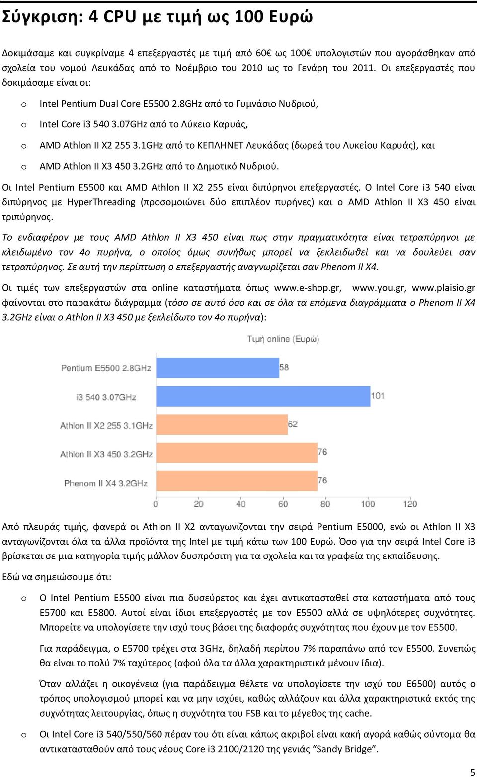 1GHz από το ΚΕΡΛΗΝΕΤ Λευκάδασ (δωρεά του Λυκείου Καρυάσ), και AMD Athln II X3 450 3.2GHz από το Δθμοτικό Νυδριοφ. Οι Intel Pentium E5500 και AMD Athln II X2 255 είναι διπφρθνοι επεξεργαςτζσ.