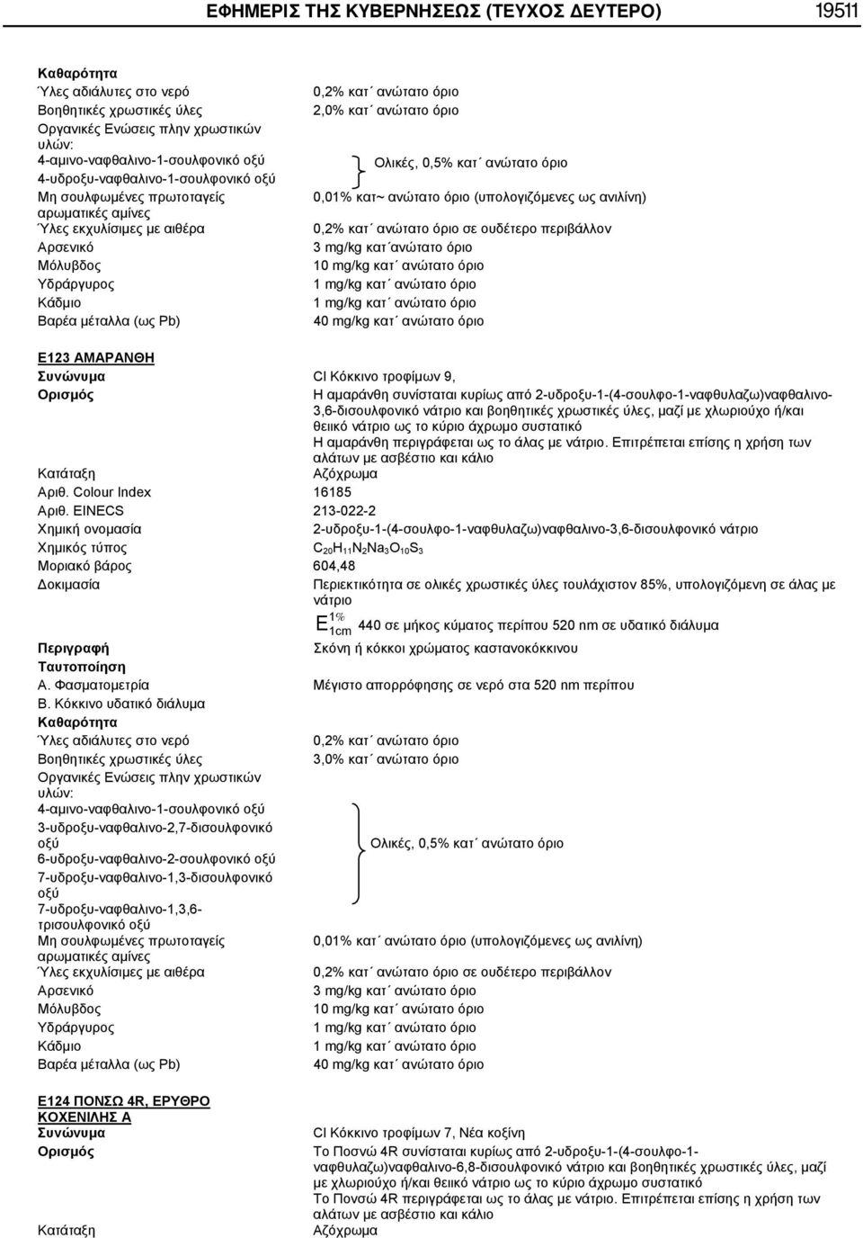 INCS 213-022-2 2--1-(4--1- ) -3,6- C 20H 11N 2Na 3O 10S 3 M 604,48 85%, 1cm 440 520 nm.