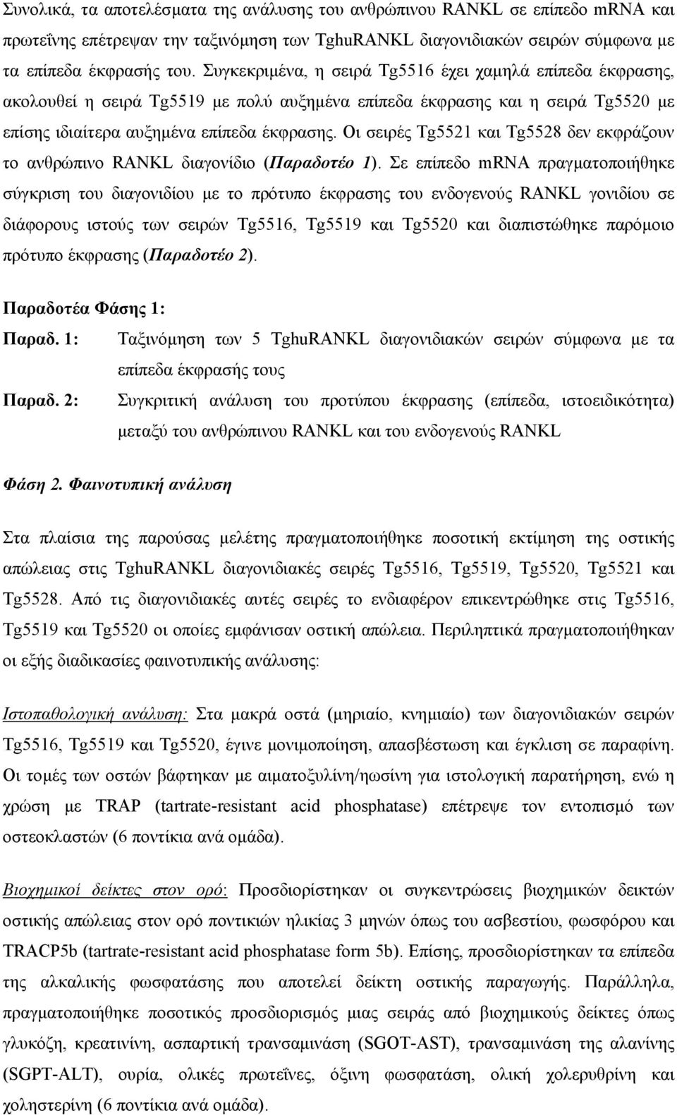 Οι σειρές Tg5521 και Tg5528 δεν εκφράζουν το ανθρώπινο RANKL διαγονίδιο (Παραδοτέο 1).