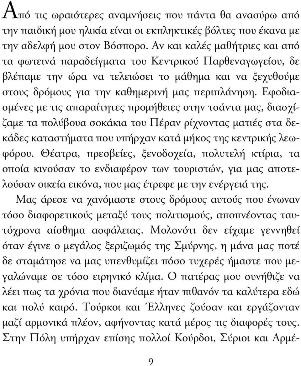 Εφοδιασµένες µε τις απαραίτητες προµήθειες στην τσάντα µας, διασχίζαµε τα πολύβουα σοκάκια του Πέραν ρίχνοντας µατιές στα δεκάδες καταστήµατα που υπήρχαν κατά µήκος της κεντρικής λεωφόρου.