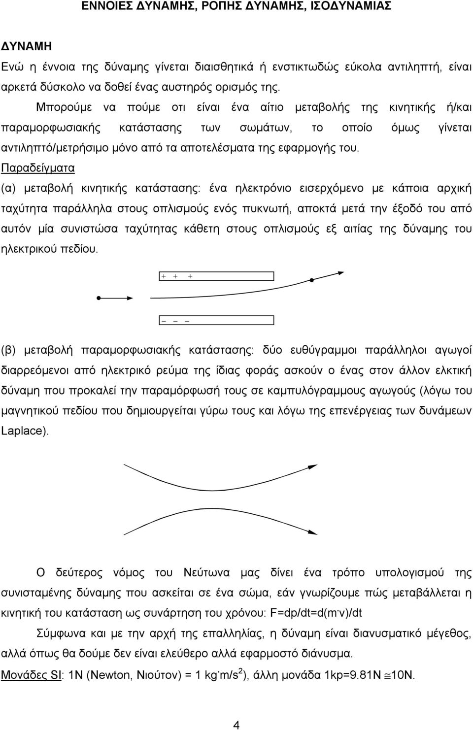 Παραδείγματα (α) μεταβολή κιητικής κατάστασης: έα ηλεκτρόιο εισερχόμεο με κάποια αρχική ταχύτητα παράλληλα στους οπλισμούς εός πυκωτή, αποκτά μετά τη έξοδό του από αυτό μία συιστώσα ταχύτητας κάθετη