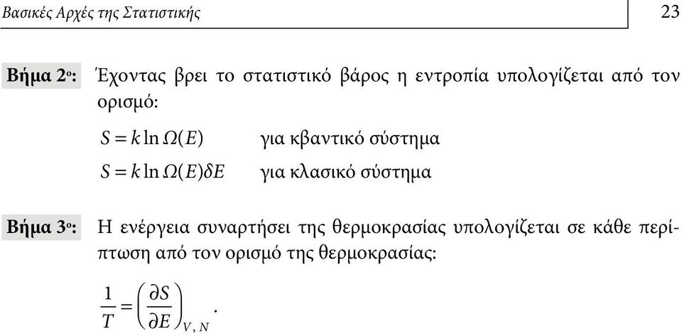 κβαντικό σύστημα S = kln Ω( Ε) δε για κλασικό σύστημα Η ενέργεια συναρτήσει της