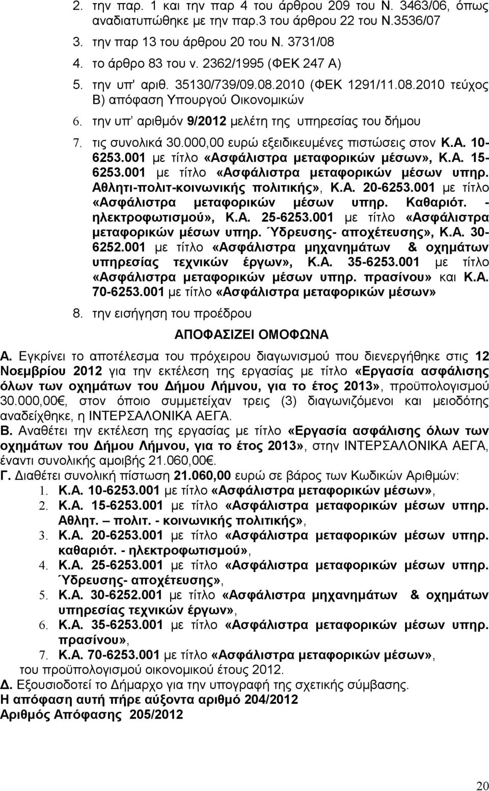 000,00 ευρώ εξειδικευμένες πιστώσεις στον Κ.Α. 10-6253.001 με τίτλο «Ασφάλιστρα μεταφορικών μέσων», Κ.Α. 15-6253.001 με τίτλο «Ασφάλιστρα μεταφορικών μέσων υπηρ. Αθλητι-πολιτ-κοινωνικής πολιτικής», Κ.