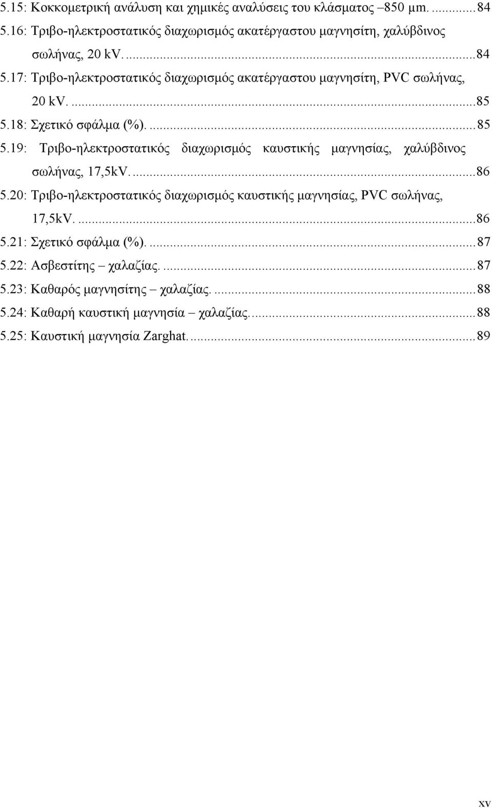 18: Σχετικό σφάλμα.... 85 5.19: Τριβο-ηλεκτροστατικός διαχωρισμός καυστικής μαγνησίας, χαλύβδινος σωλήνας, 17,5kV.... 86 5.