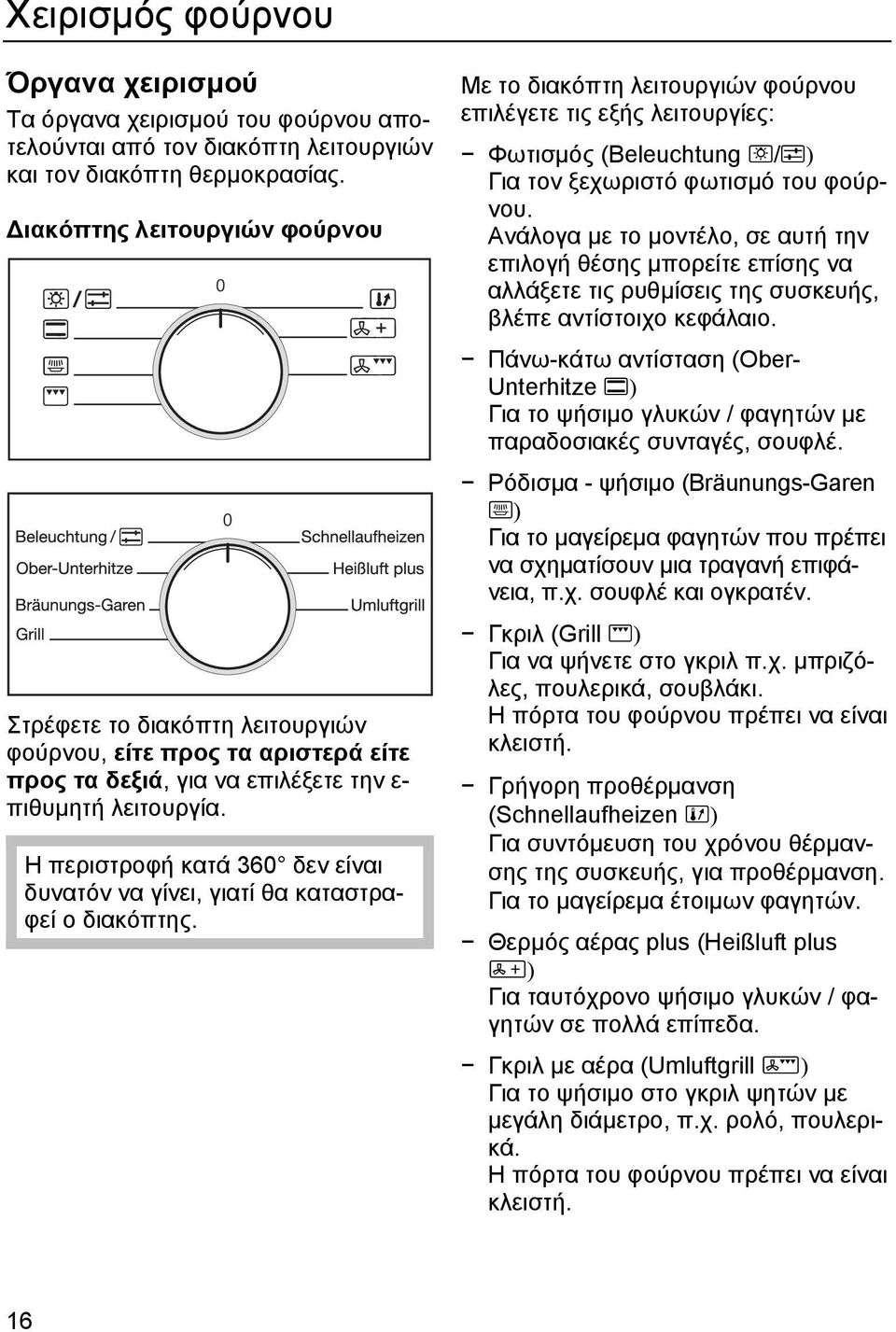 Η περιστροφή κατά 360 δεν είναι δυνατόν να γίνει, γιατί θα καταστραφεί ο διακόπτης.