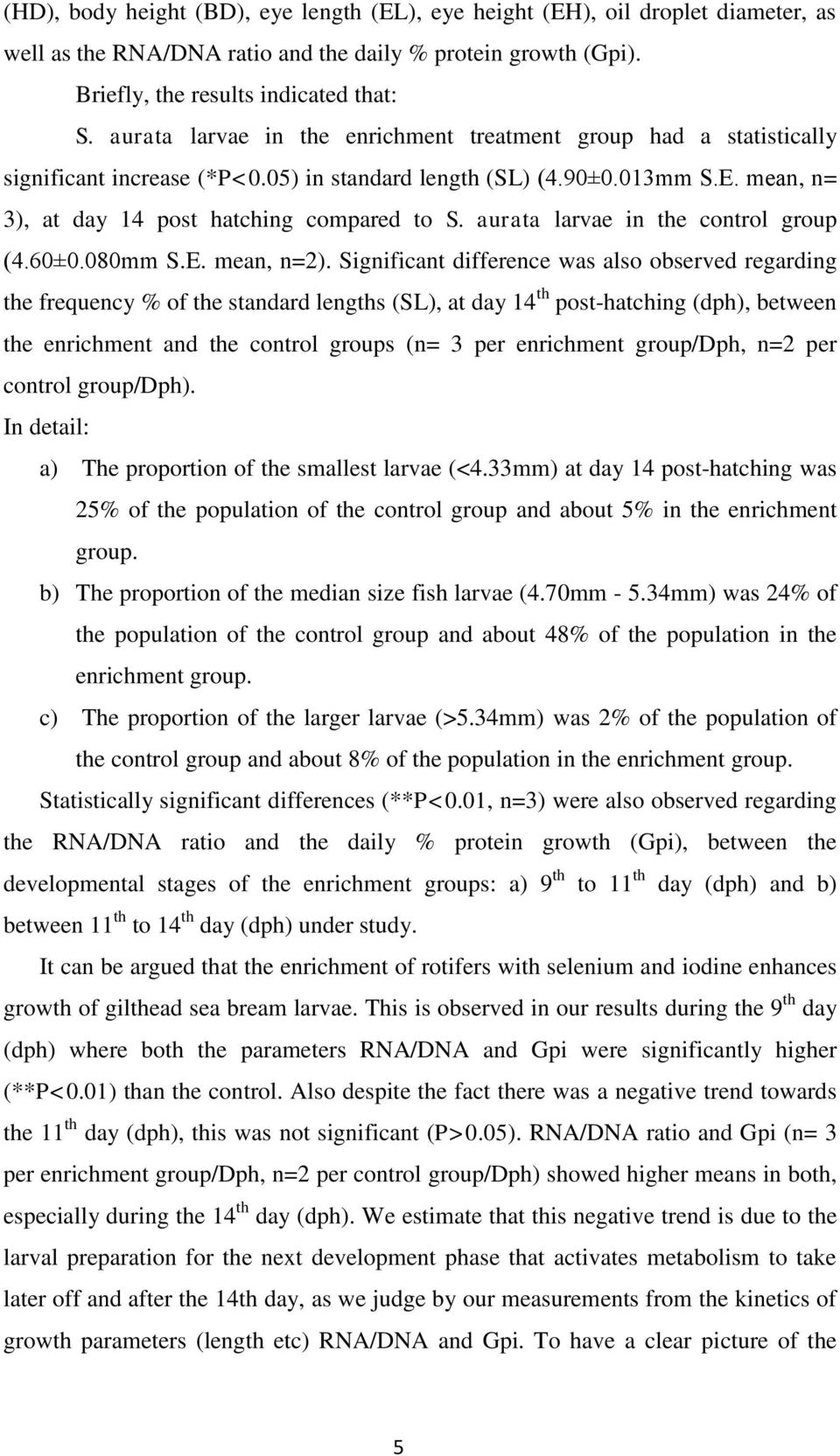 aurata larvae in the control group (4.60±0.080mm S.E. mean, n=2).