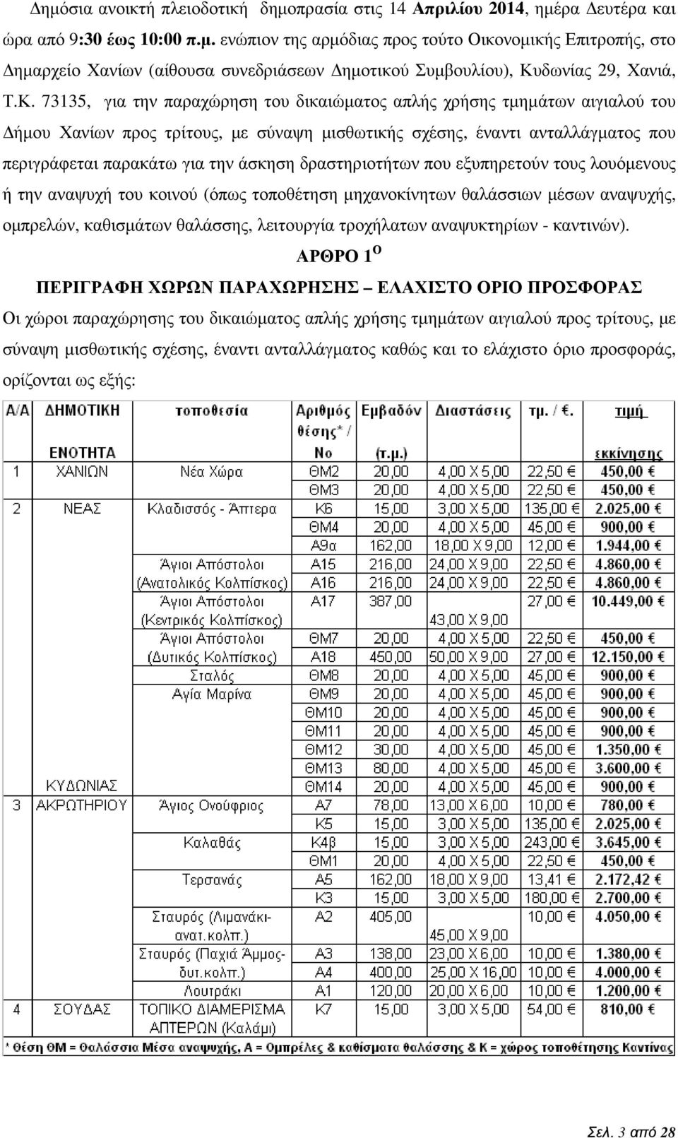 δραστηριοτήτων που εξυπηρετούν τους λουόµενους ή την αναψυχή του κοινού (όπως τοποθέτηση µηχανοκίνητων θαλάσσιων µέσων αναψυχής, οµπρελών, καθισµάτων θαλάσσης, λειτουργία τροχήλατων αναψυκτηρίων -