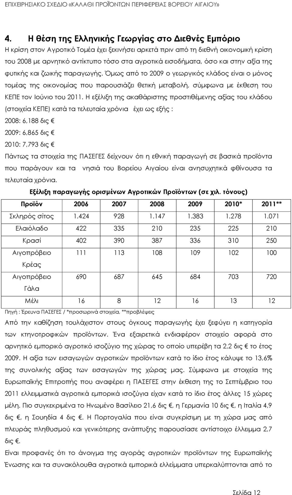 Όµως από το 2009 ο γεωργικός κλάδος είναι ο µόνος τοµέας της οικονοµίας που παρουσιάζει θετική µεταβολή, σύµφωνα µε έκθεση του ΚΕΠΕ τον Ιούνιο του 2011.