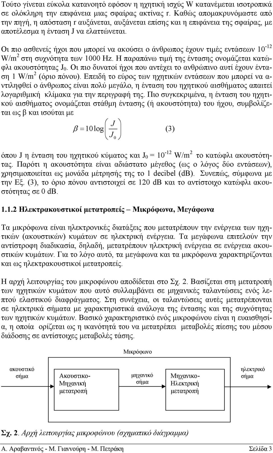 Οι πιο ασθενείς ήχοι που µπορεί να ακούσει ο άνθρωπος έχουν τιµές εντάσεων 10-12 W/m 2 στη συχνότητα των 1000 Hz. Η παραπάνω τιµή της έντασης ονοµάζεται κατώφλι ακουστότητας J 0.