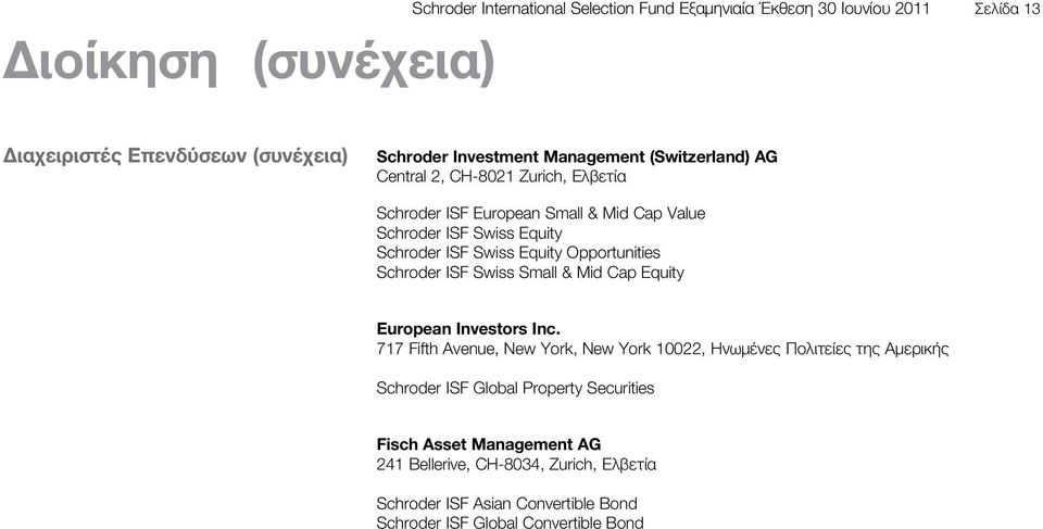 Opportunities Swiss Small & Mid Cap Equity European Investors Inc.