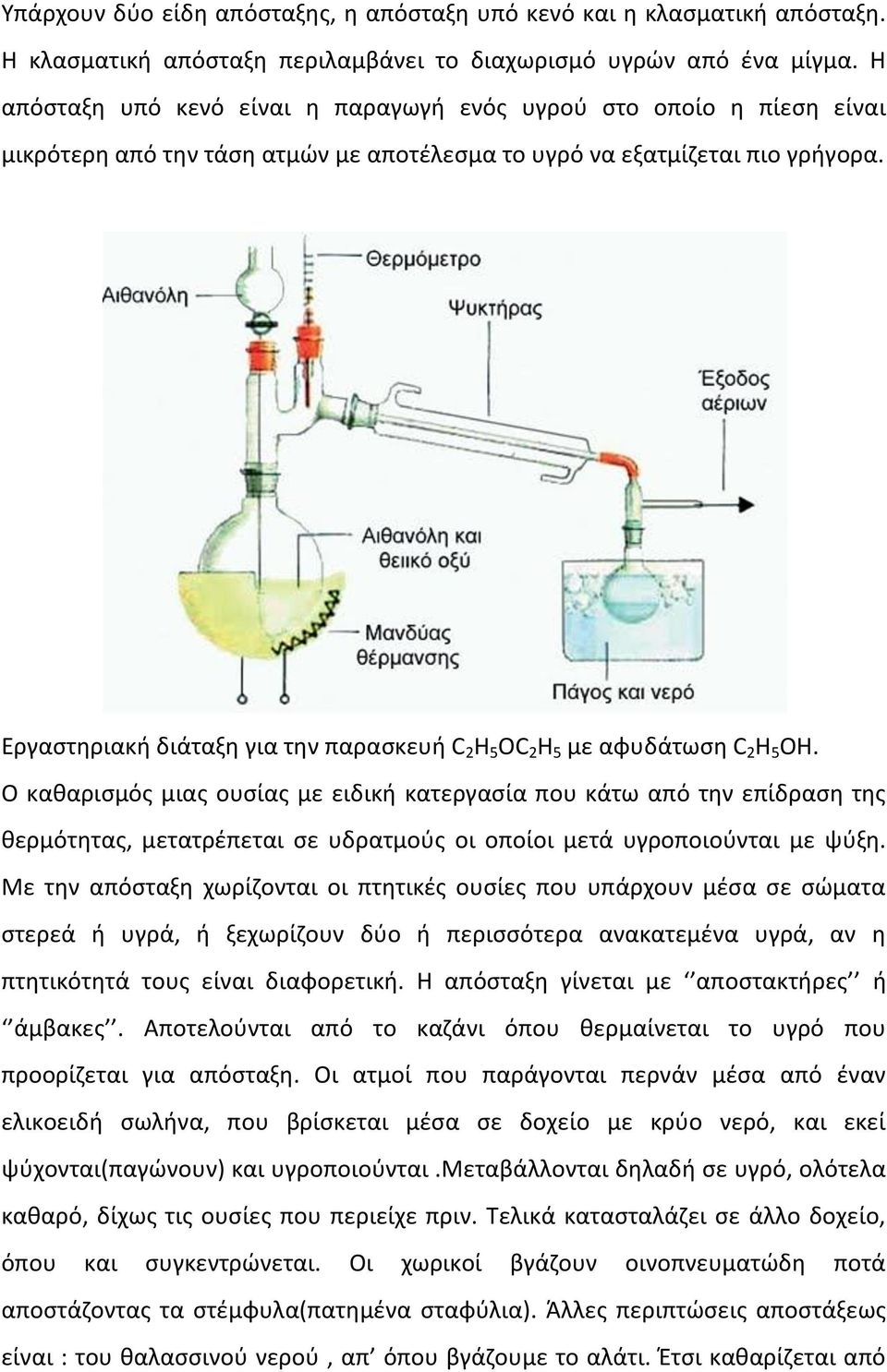 Εργαστηριακή διάταξη για την παρασκευή C 2 H 5 OC 2 H 5 με αφυδάτωση C 2 H 5 OH.