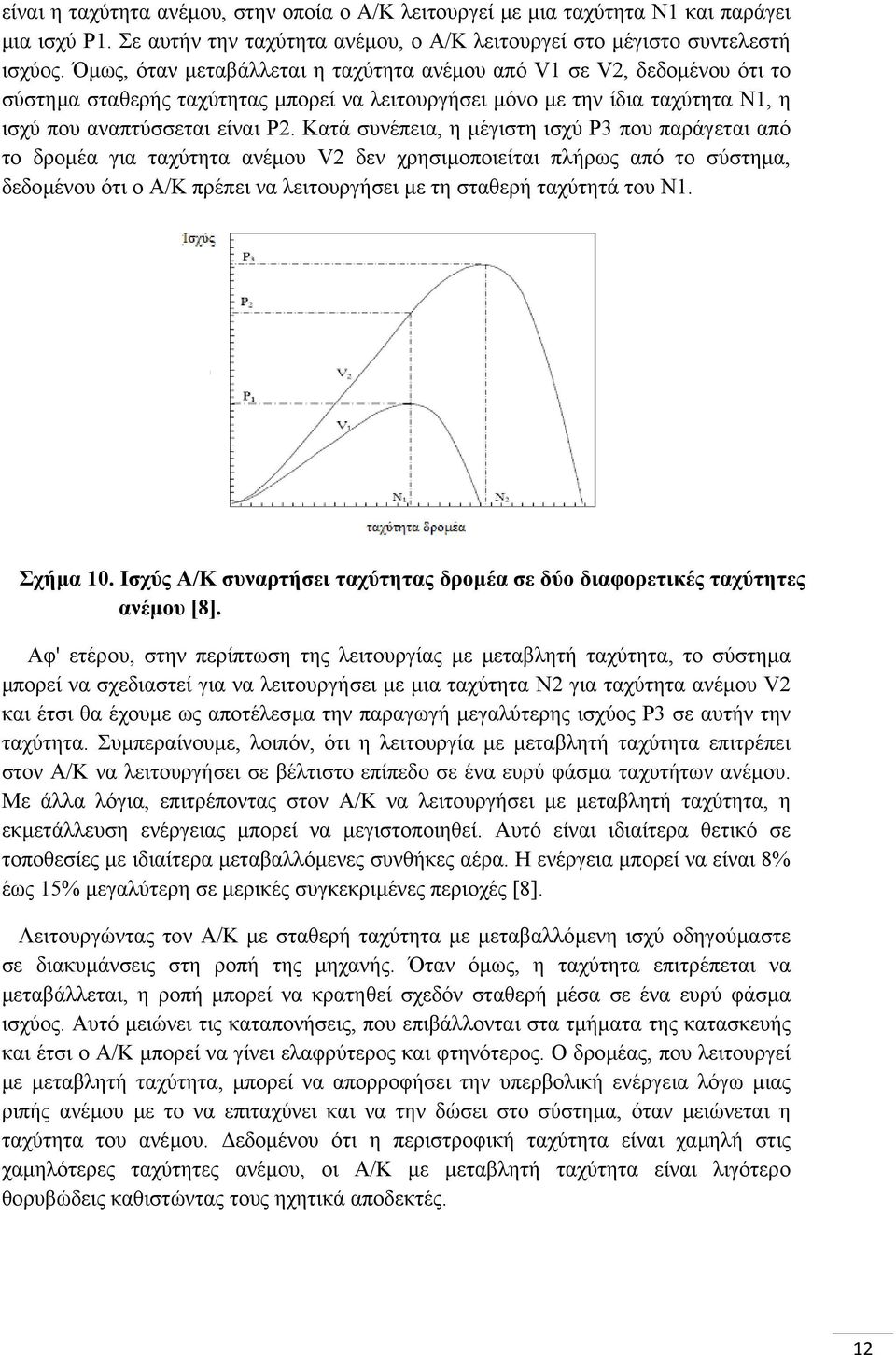 Κατά συνέπεια, η µέγιστη ισχύ P3 που παράγεται από το δροµέα για ταχύτητα ανέµου V2 δεν χρησιµοποιείται πλήρως από το σύστηµα, δεδοµένου ότι ο Α/Κ πρέπει να λειτουργήσει µε τη σταθερή ταχύτητά του N1.