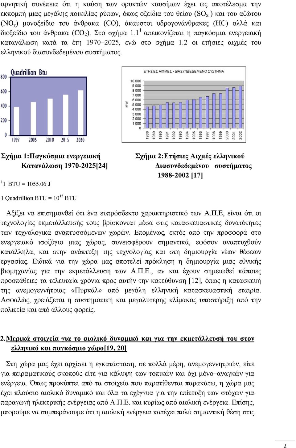 2 οι ετήσιες αιχµές του ελληνικού διασυνδεδεµένου συστήµατος. Σχήµα 1:Παγκόσµια ενεργειακή Κατανάλωση 1970-2025[24] 1 1 BTU = 1055.