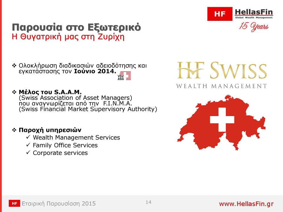(Swiss Association of Asset Managers) που αναγνωρίζεται από την F.I.N.M.Α.