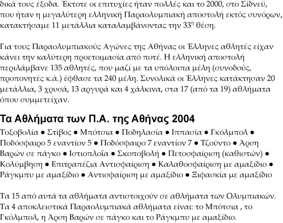 Η ελληνική αποστολή περιλάμβανε 135 αθλητές, που μαζί με τα υπόλοιπα μέλη (συνοδούς, προπονητές κ.ά.) έφθασε τα 240 μέλη.