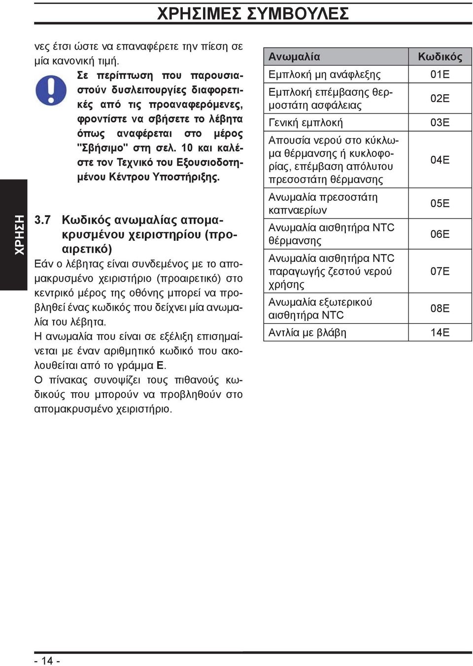 10 και καλέστε τον Τεχνικό του Εξουσιοδοτημένου Κέντρου Υποστήριξης. 3.